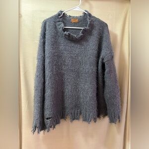 POL Distressed Sweater Women’s Size Large Oversized Boho Grunge Grey